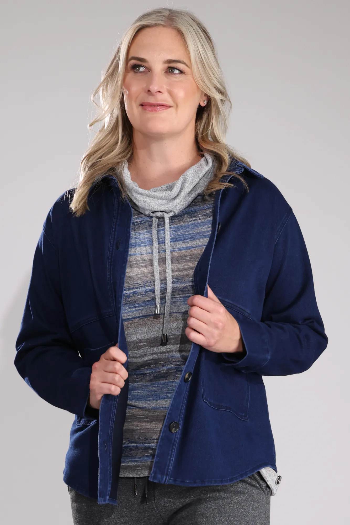 Wonder Stretch Denim Jacket | DARK BLUE | 6945B1 Snag Free Fabric Oversized style