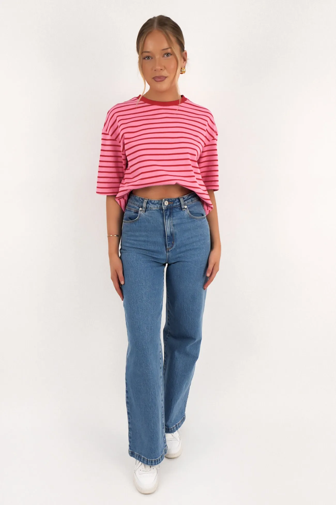 Zora Tee Pink Stripe Minimalist Aesthetic Reinforced Shoulders
