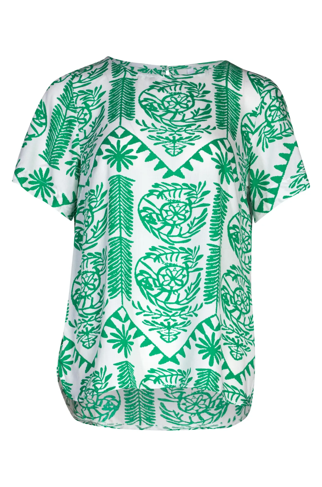 Short sleeve Top with hi low hem | Green White Tile | 3338A1 Fashionable Vest Eco-Friendly Material