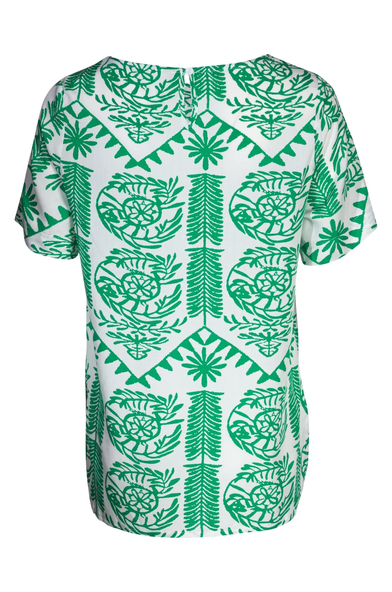 Short sleeve Top with hi low hem | Green White Tile | 3338A1 MultiPocketDesign