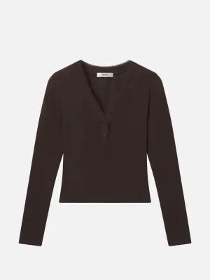 The Mesh Trim Rib Henley -- Coffee Wrinkle resistant fabric Wrinkle Resistant Finish