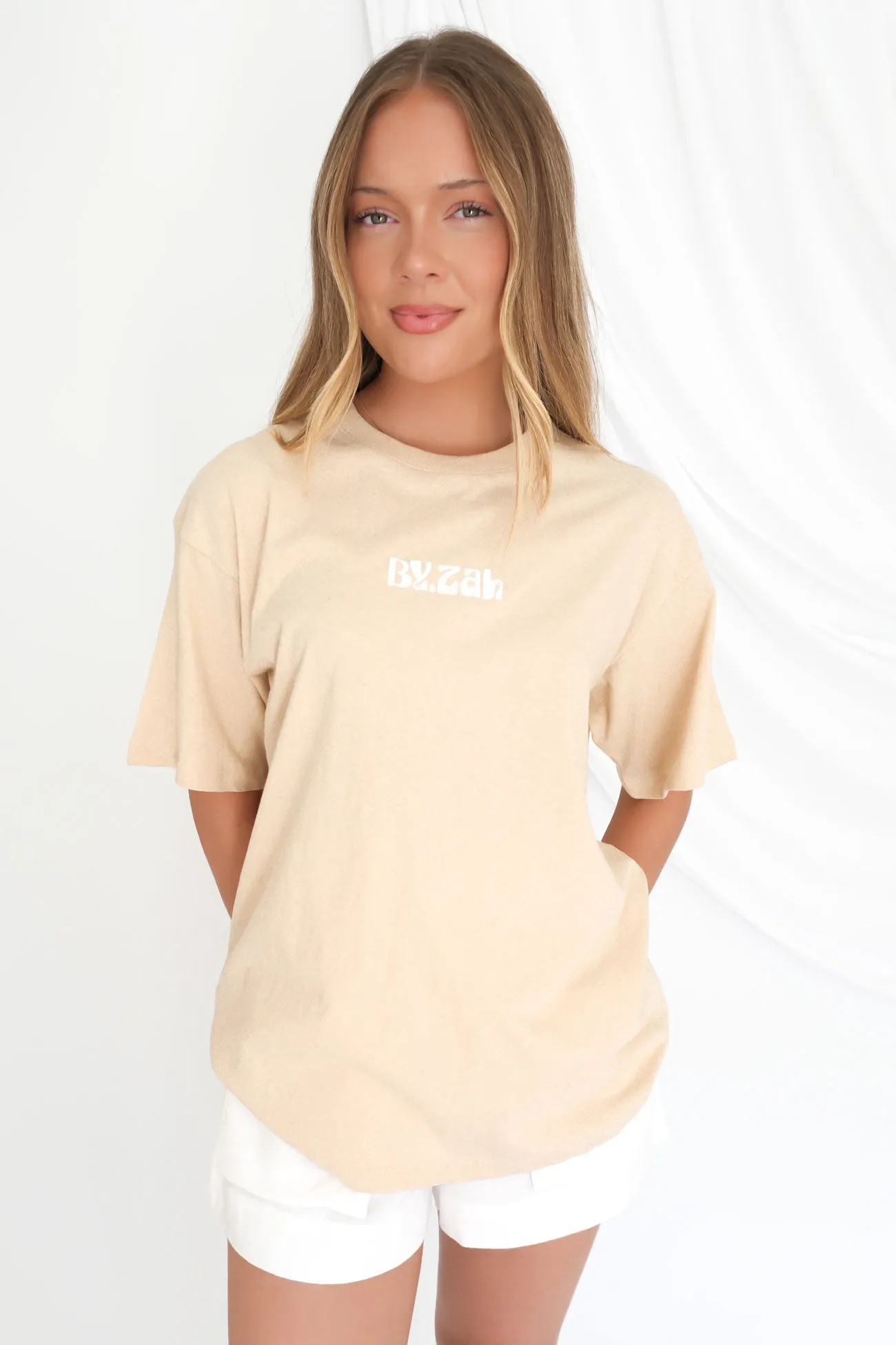 Non Iron Fabric ZAH ZAH Logo Tee Beige
