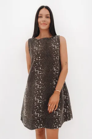 All Gender Fit Cool Drape Zaira Denim Mini Dress Leopard