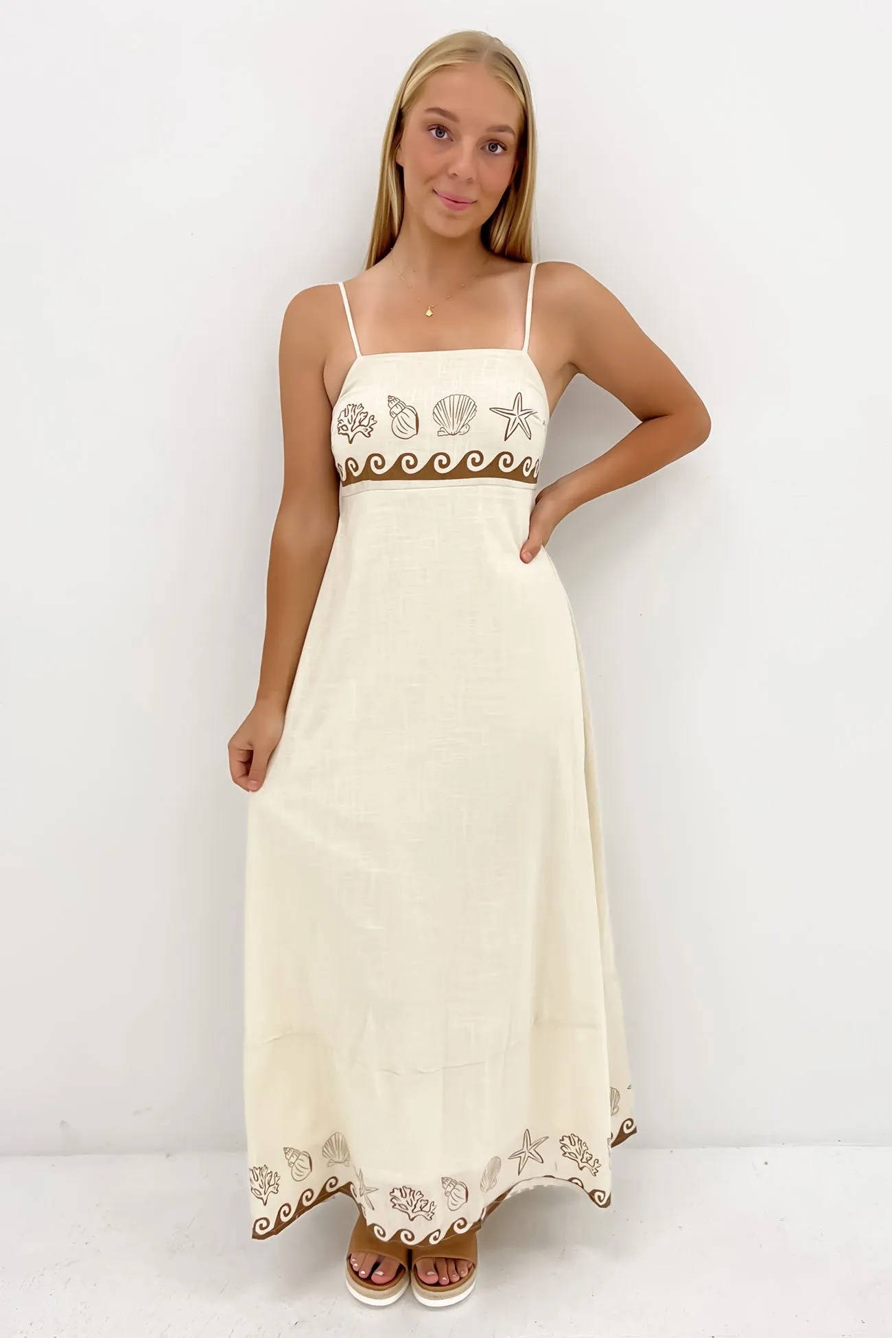 Romance Soul Zhuri Maxi Dress Beige Shell Wave