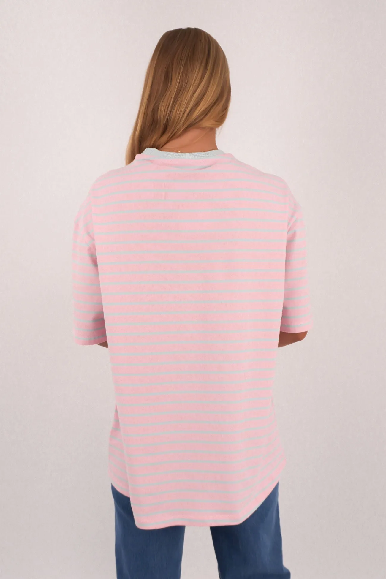 Zora Tee Blue Stripe Outdoor Outfit Style