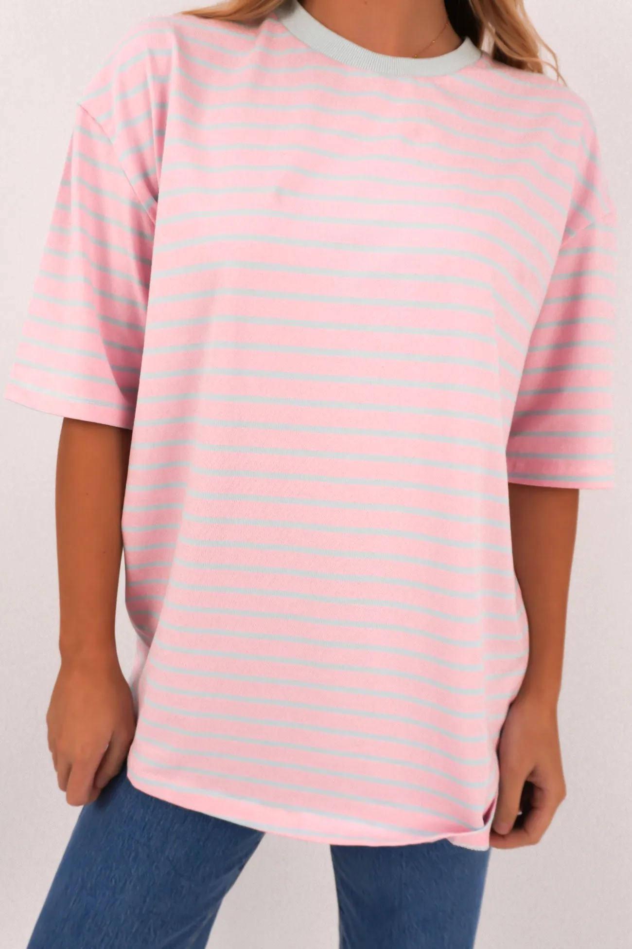 Zora Tee Blue Stripe Weekend Comfort Wear Minimalist Apparel